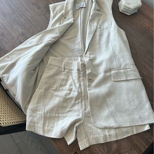 COPY - Stradivarius S / US4 linen blend vest and short co ord
